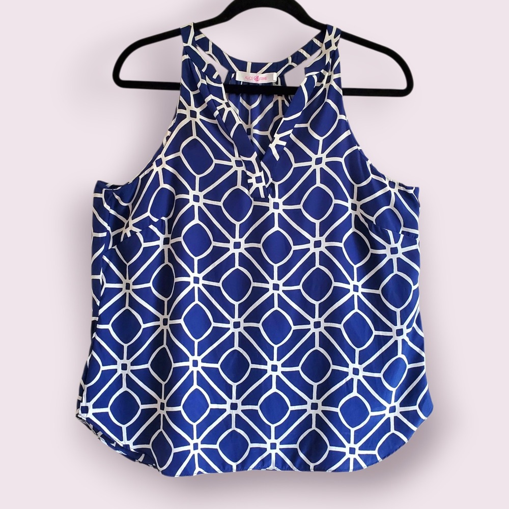 Alice &‎ Trixie Blue Geometric Silk Halter Top Sleeveless Blouse